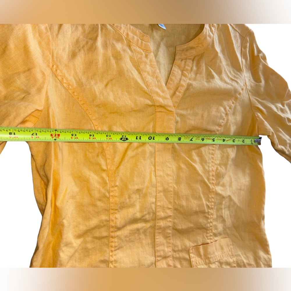 Coldwater Creek 100% Linen Tunic Top Yellow Petite Small PS Pocket Lightweight - Picture 7 of 12